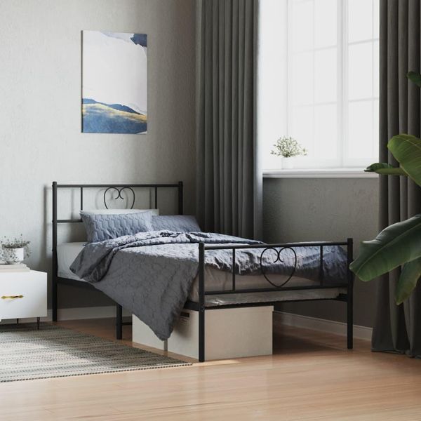 The Living Store Struttura Letto Con Testiera E Pediera In Metallo Nero 100X200 Cm-image