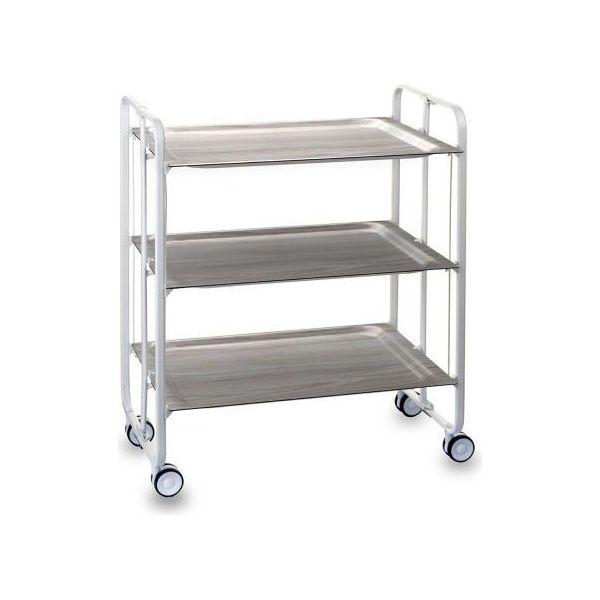 Don Hierro - Carrello Di Servizio Pieghevole Bauhaus Con Rotelle - Struttura In Metallo Bianco, 3 Livelli, 3 Posizioni-image