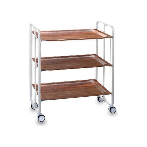 Don Hierro - Carrello Di Servizio Pieghevole Bauhaus Con Rotelle - Struttura In Metallo Bianco, 3 Livelli, 3 Posizioni-image