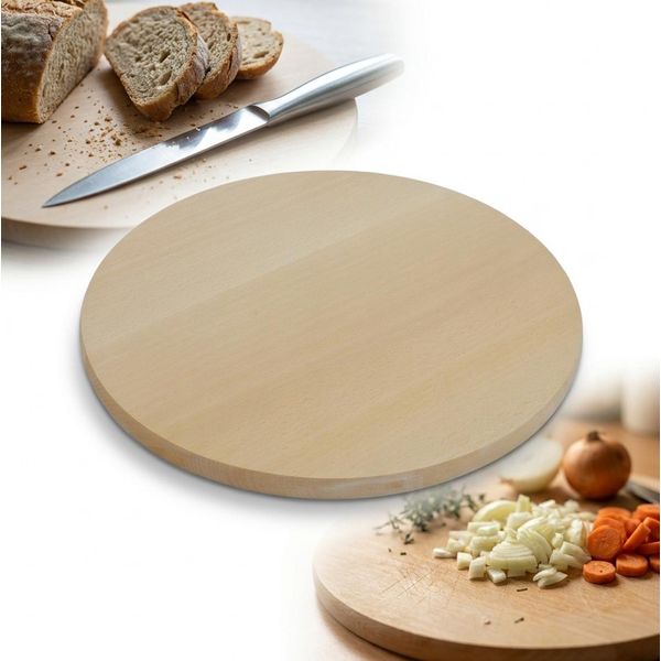 Tagliere Rotondo In Legno Da 25 Cm Per Tagliare Pizza, Formaggio, Snack, Legno Di Faggio-image