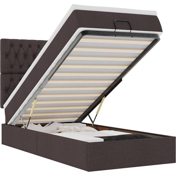 Vidaxl Ottoman Letto Con Materasso Marrone Scuro 90X200 Cm Tessuto-image