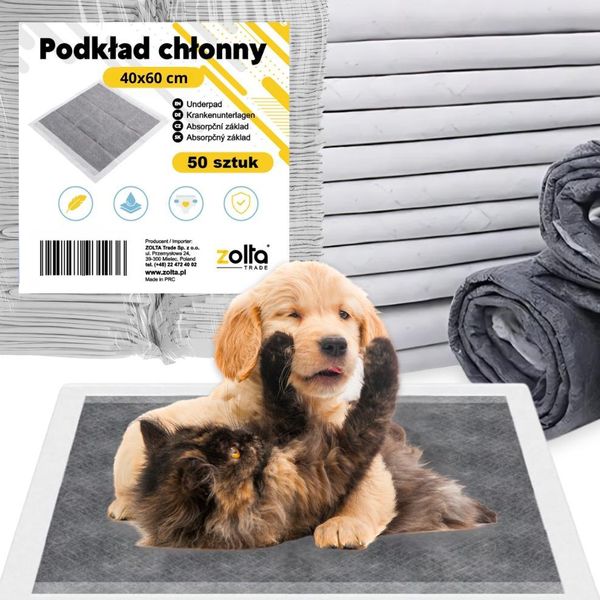 Tappetini Assorbenti Per Cani, Tappetini Igienici Per L'addestramento Alla Pipì, Grigio, 60X40, 50 Pz. Petjet-image