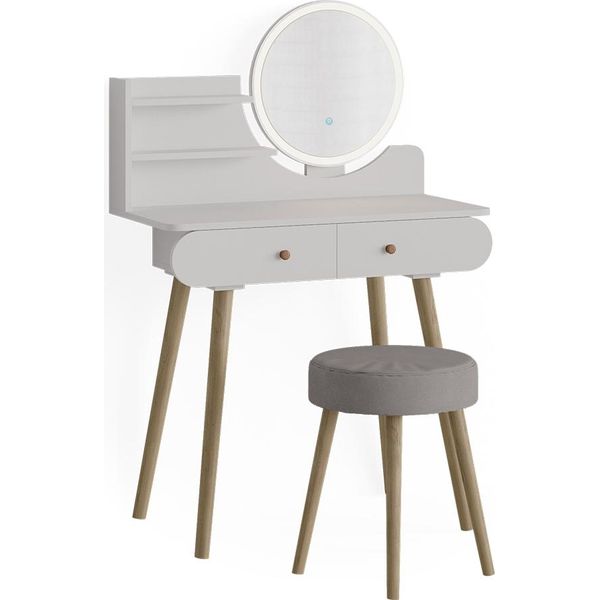 Vicco Tavolo Da Toeletta Edda, 80 Cm Con Illuminazione Led E Sgabello, Bianco-image