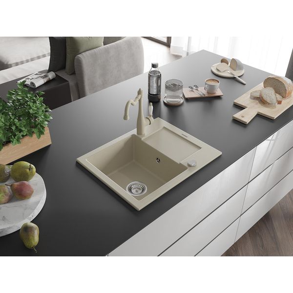 Mexen Enzo Lavello In Granito A 1 Vasca Con Sgocciolatoio E Rubinetto Cucina Carla, Beige - 6506-69-670700-69-image