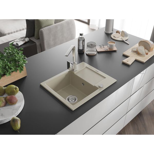 Mexen Enzo Lavello In Granito A 1 Vasca Con Scolapiatti E Rubinetto Da Cucina Rita, Beige - 6506-69-670300-00-image