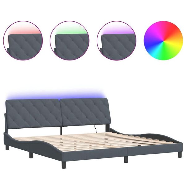 Vidaxl Struttura Letto Con Led Senza Materasso Grigio Scuro 200X200 Cm In Velluto-image