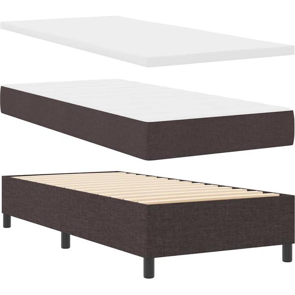 Vidaxl Letto A Molle Insacchettate Marrone Scuro 90 X 200 Cm In Tessuto E Legno-image