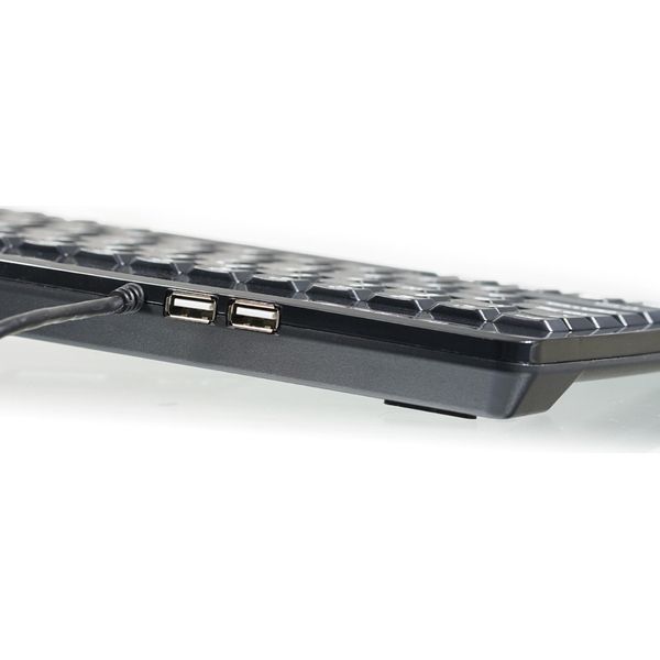 Perixx PERIBOARD-505H Plus, Tastiera Cablata Con Trackball E 2 Hub Usb - Trackball Da 14 Mm - Layout Qwerty Usa (10970)-image