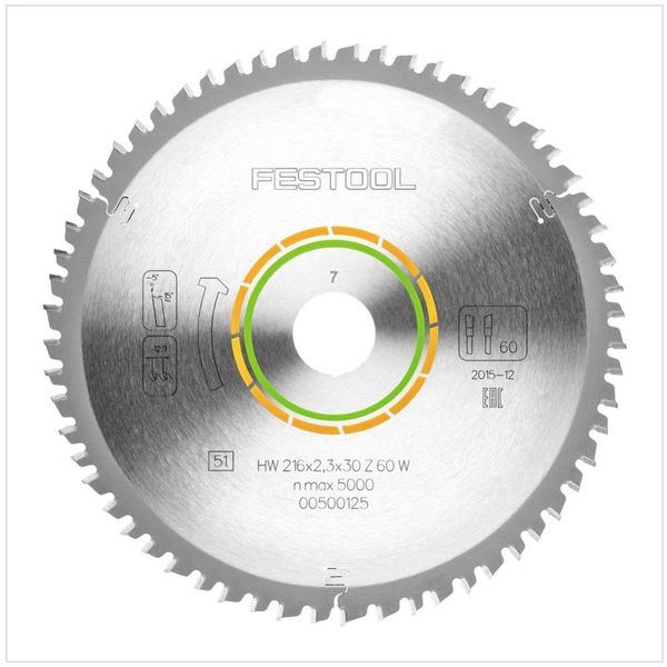 Festool Lama A Denti Fitti 216 X 30 X 2,3 Mm W60 / 216 Mm - 60 Denti ( 500125 )-image