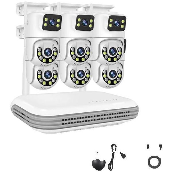 Sistema Cctv Wireless, Canale Nvr, Telecamere A Doppio Obiettivo, Visione Notturna, 8CH Nvr E 6 Telecamere, 500G-image