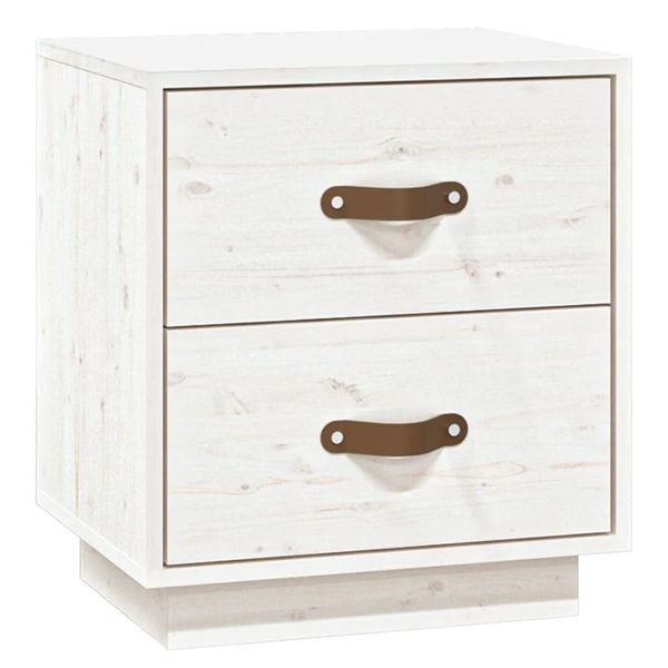 Syfax™ Comodino Bianco 40X34X45 Cm In Legno Massello Di Pino-image