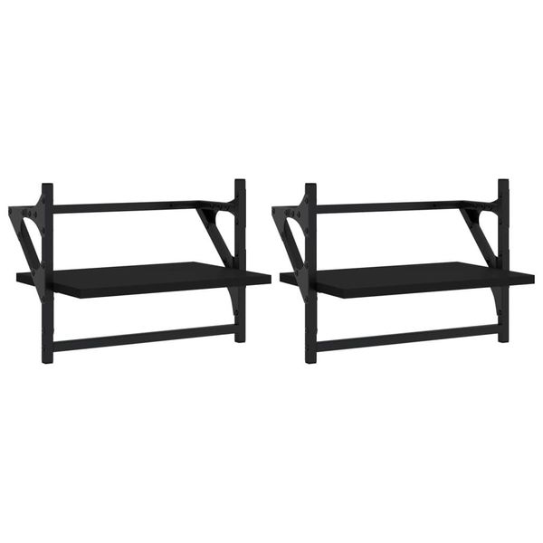 Syfax™ Mensole Da Parete Con Aste 2 Pz Nere 40X25X30 Cm-image