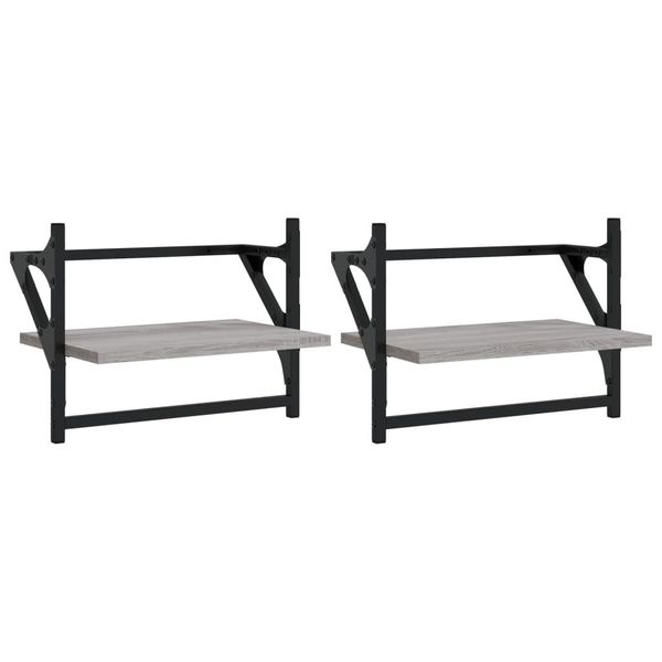 Syfax™ Mensole A Parete Con Aste 2Pz Grigio Sonoma 40X25X30 Cm-image