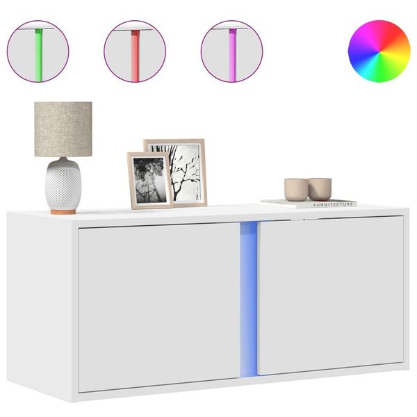 Syfax™ Mobile Tv A Parete Con Luci Led Bianco 80X31X35 Cm-image