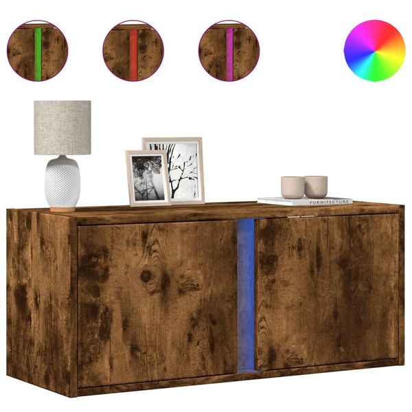 Syfax™ Mobile Tv A Parete Con Luci Led Rovere Fumo 80X31X35 Cm-image