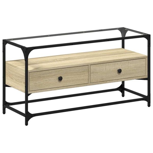 Syfax™ Mobile Tv Piano Vetro Rovere Sonoma 98X35X51 Legno Multistrato-image