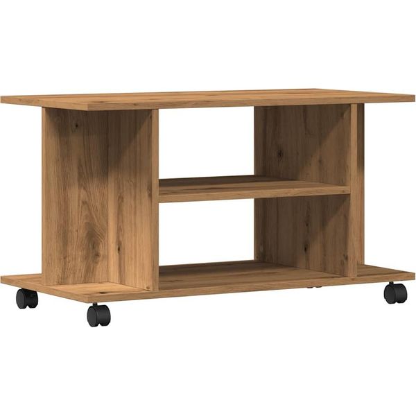 Syfax™ Mobile Tv Ruote Rovere Artigianale 80X40X45Cm Legno Multistrato-image