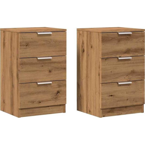 Syfax™ Comodini 2Pz Rovere Artigianale 40X36X65Cm In Legno Multistrato-image