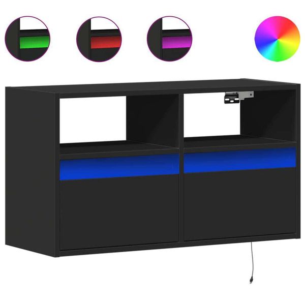 Syfax™ Mobile Tv A Parete Con Luci Led Nero 80X31X45 Cm-image