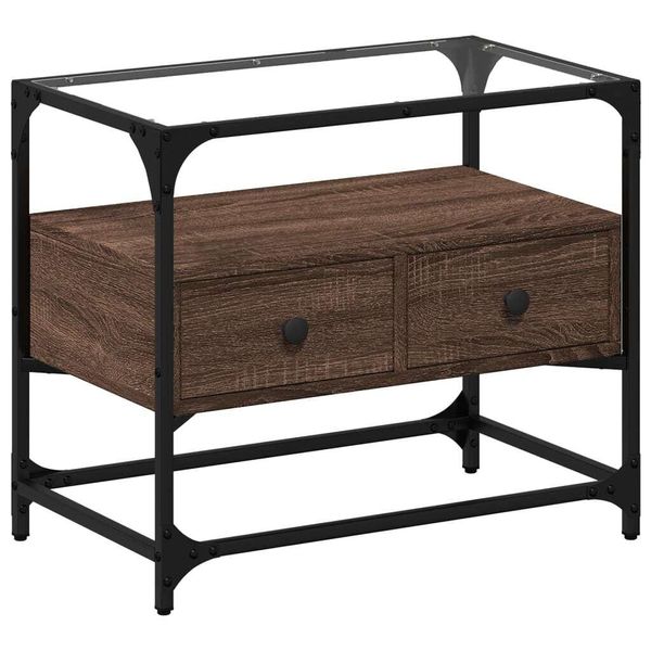 Syfax™ Mobile Tv Piano Vetro Rovere Marrone 60X35X51 Legno Multistrato-image