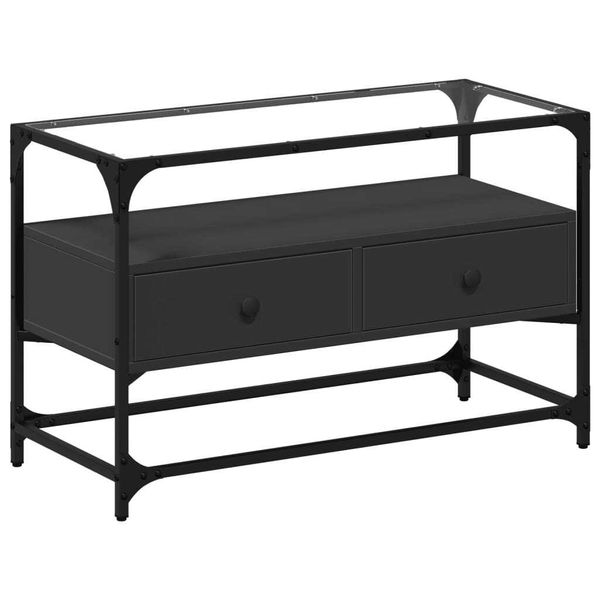 Syfax™ Mobile Tv Con Piano In Vetro Nero 80X35X51 Cm Legno Multistrato-image