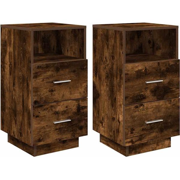 Syfax™ Comodini 2 Pz Con 2 Cassetti Rovere Fumo 36X36X68 Cm-image
