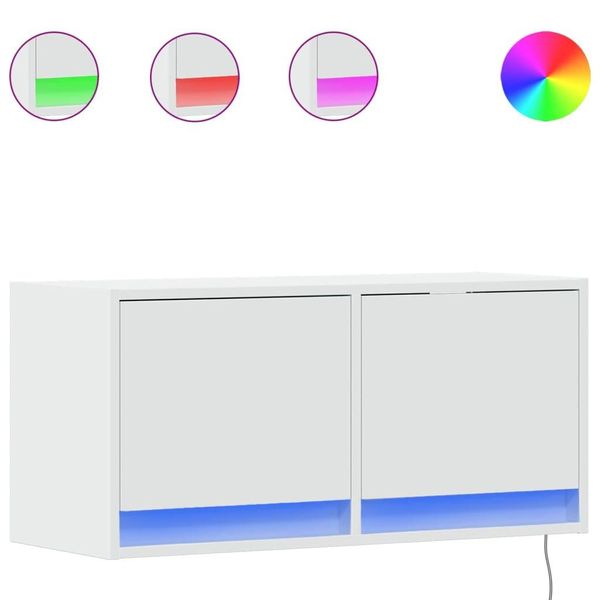 Syfax™ Mobile Tv A Parete Con Luci Led Bianco 80X31X35 Cm-image