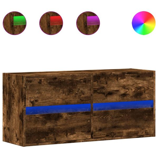 Syfax™ Mobile Tv A Parete Con Luci Led Rovere Fumo 100X31X45 Cm-image