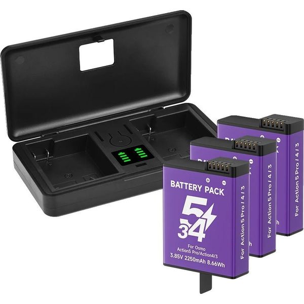 Batteria Della Fotocamera, Capacità 2250Mah, Caricatore Portatile Incluso, 3 Batterie 1 Caricatore-image
