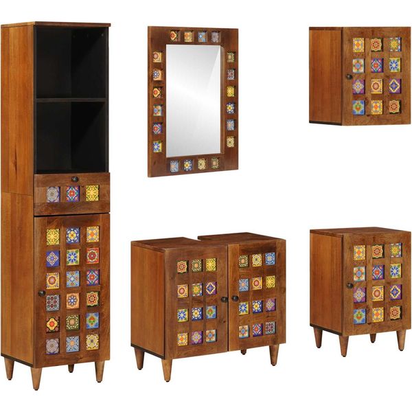 Syfax™ Set Di Mobili Per Il Bagno 5 Pcs Noce Legno Di Mango Massello-image