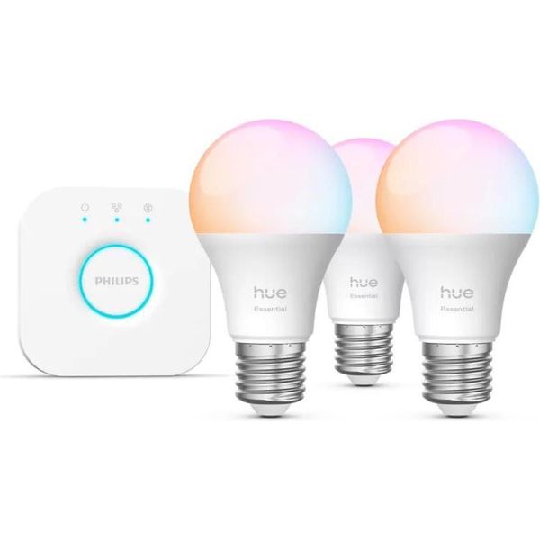 Philips Hue Smart Lighting Starter Kit Con 3 Lampade E Ponte, Colore: Bianco-image