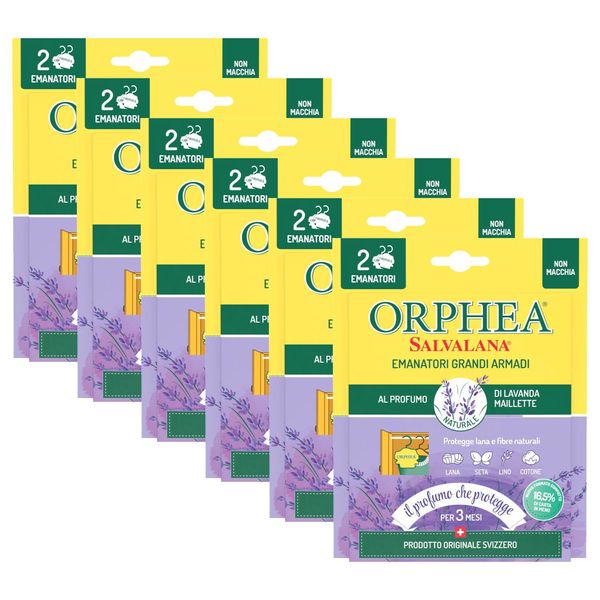 Orphea Salvalana, Emanatori Grandi Armadi, Protegge Lana E Vestiti Tutta La Stagione, Agisce Per 3 Mesi, 6 Confezioni Da 2 Emanatori, Profumo Lavanda-image