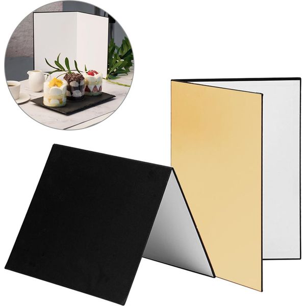 Tavola Fotografica 3 In 1, Tavola Riflettente Pieghevole Con Diffusore (Nero + Bianco, Oro) Per Fotografia Di Still Life, Prodotti E Cibo, Formato A4-image