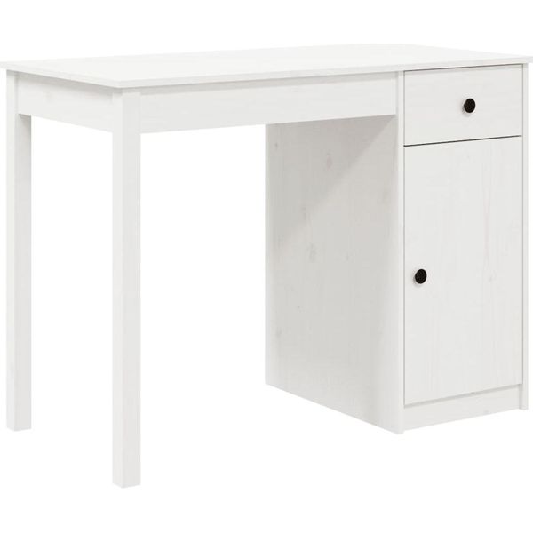 Syfax™ Scrivania Bianca 100X50X75 Cm In Legno Massello Di Pino-image