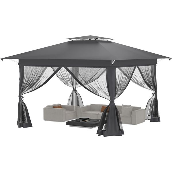 Yuenfong 4X4M Giardino Gazebo Padiglione Tenda Party Doppia Copertura Protettiva In Metallo Pop-Up Gazebo Pieghevole Con 4 Pannelli Laterali Zanzariera Gazebo Pergola Per Feste, Bancarelle (Antracite)-image