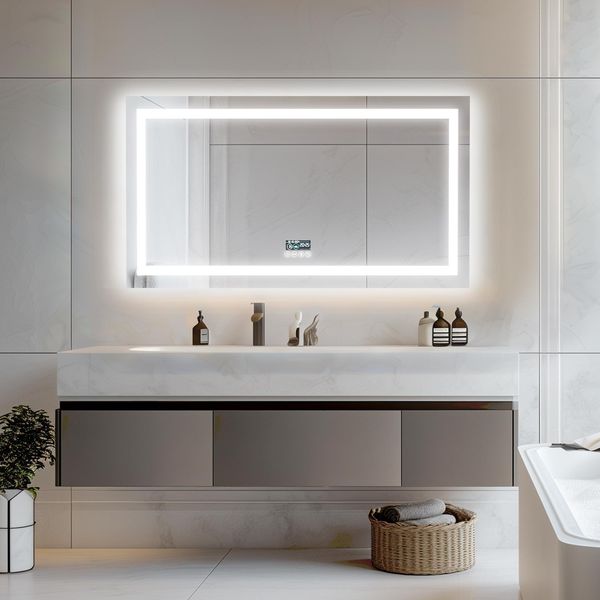 Vrygle Specchio Da Bagno Con Bluetooth 100×60 Cm: Specchio Led Con Illuminazione E Antiappannamento, 3 Temperature Di Colore, Funzione Memoria-image