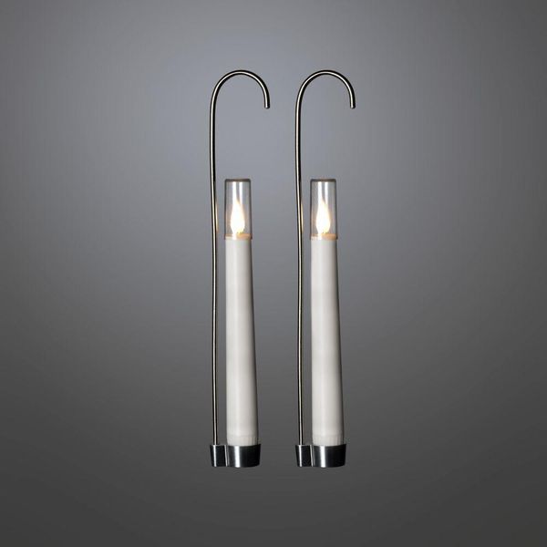 Candele Led Set Di 2 Portacandele Fiamma 3D Telecomando Bianco Caldo Funzionamento A Batteria IP44-image