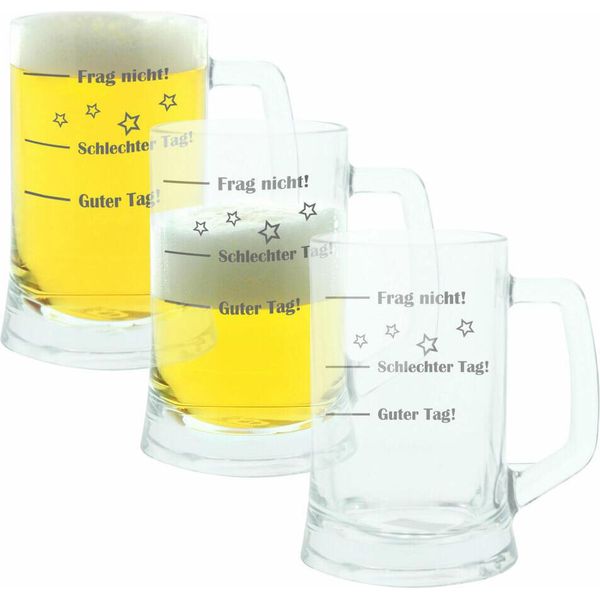 Montana: Boccale Da Birra, Set Di 3, Buona Giornata! Brutta Giornata! Non Chiedere, Boccale Da Birra, Bicchiere D'umore Con Incisione Divertente, Bicchiere Da Birra D'umore, 500 Ml-image