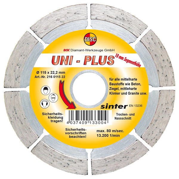 Disco Dia Disco Uni Plus Per Taglio A Secco E A Umido 115X22,2 Mm-image