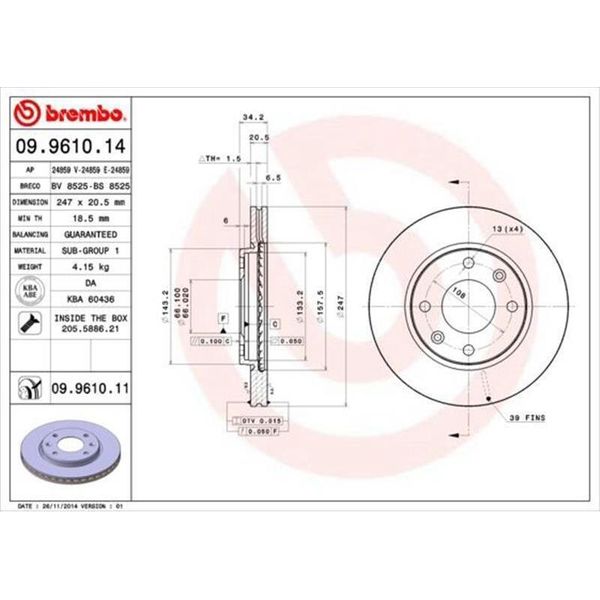 2X Disco Freno Brembo 09.9610.11 Per Peugeot 206 Hatchback (2A/C) 34Mm-image