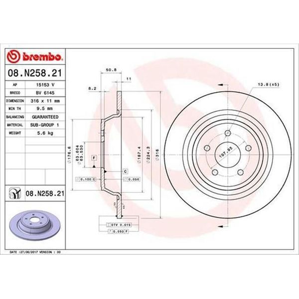 2X Disco Freno Brembo 08.N258.21 Per Ford Kuga Mk2 (DM2) Mondeo V Estate (Cf)-image