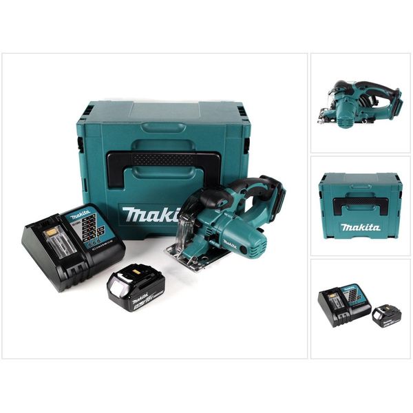 Makita Dcs 552 RT1J 18 V Sega Circolare A Batteria Per Metalli 136 Mm In Makpac + 1X Batteria Da 5,0 Ah E Caricabatteria + Lama E Occhiali Di Protezione-image