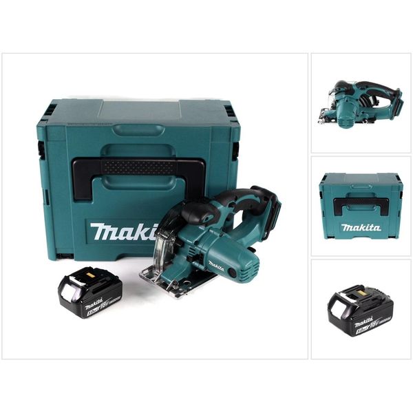 Makita Dcs 552 T1J 18 V Sega Circolare A Batteria Per Metalli 136 Mm In Makpac + 1X Batteria Da 5,0 Ah + Lama E Occhiali Di Protezione - Senza Caricabatteria-image