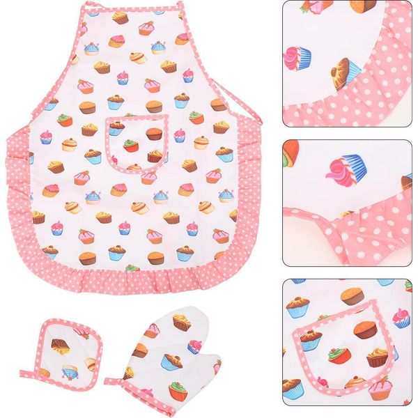 Set Di Giochi Di Ruolo Del Costume Da Cucina Per Bambini Ragazze Grembiule Cappello Da Chef Indietro Cucina Mitt Tagliabiscotti Kit11Pcs Modelli Di Cupcake-image