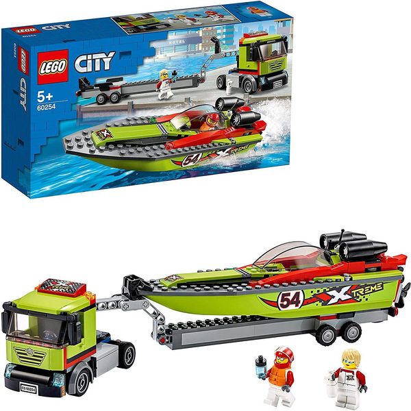 Lego 60254 City Motoscafo Trasportatore Giocattolo Con Rimorchio E Motoscafo, Giocattolo Da Bagno Galleggiante Per Bambini Da 5 A 7 Anni-image