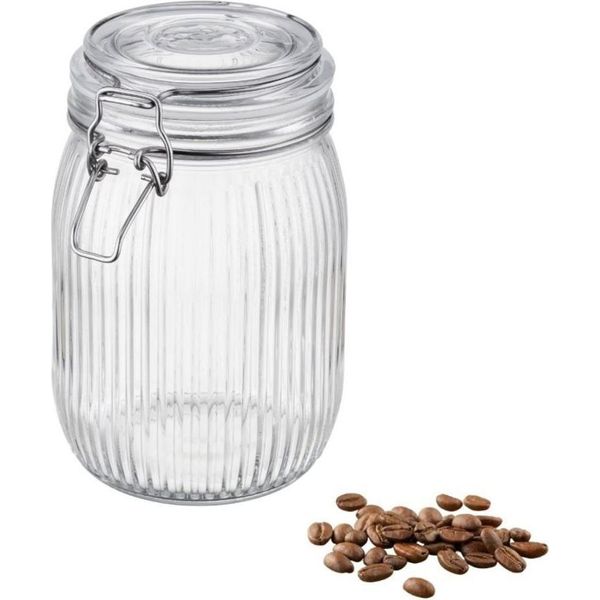 Contenitore In Vetro Lino 950 Ml - Scanalato, A Tenuta Stagna Con Clip In Metallo-image