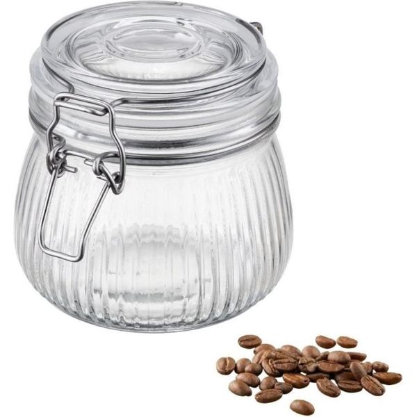 Contenitore In Vetro Lino 500 Ml - Scanalato, Con Clip E Sigillo-image