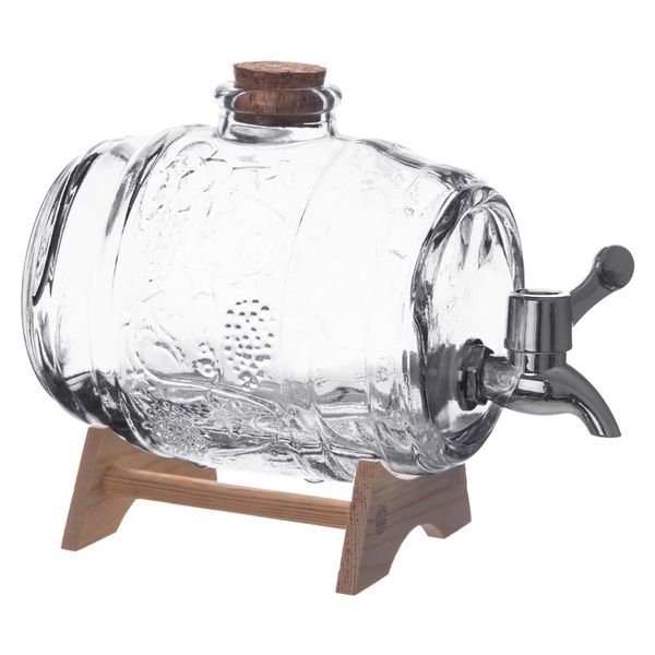 Orion Barile Di Vetro Distributore Di Bevande Barile Di Grappa Con Rubinetto 1 Litro-image