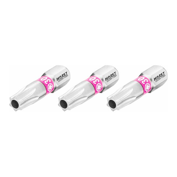 Hazet Bit 2223N-T30H/3, Sechskant Massiv 6,3 (1/4 Zoll), Tamper Resistant Tx Profil, T30H, Anzahl Werkzeuge: 3)-image