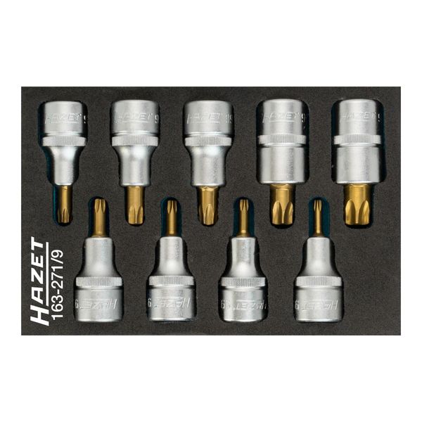 Hazet Schraubendreher-SteckschlüSseleinsatz-Satz Tx 163-271/9 Vierkant Hohl 12,5 Mm (1/2 Zoll) Innen Tx Profil T 20 - T 60 Anzahl Werkzeuge: 9)-image